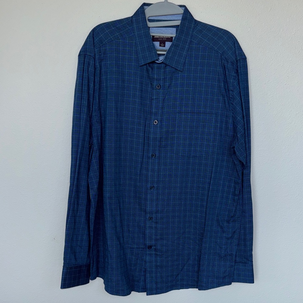 Johnston & Murphy Navy Plaid Casual Shirt
